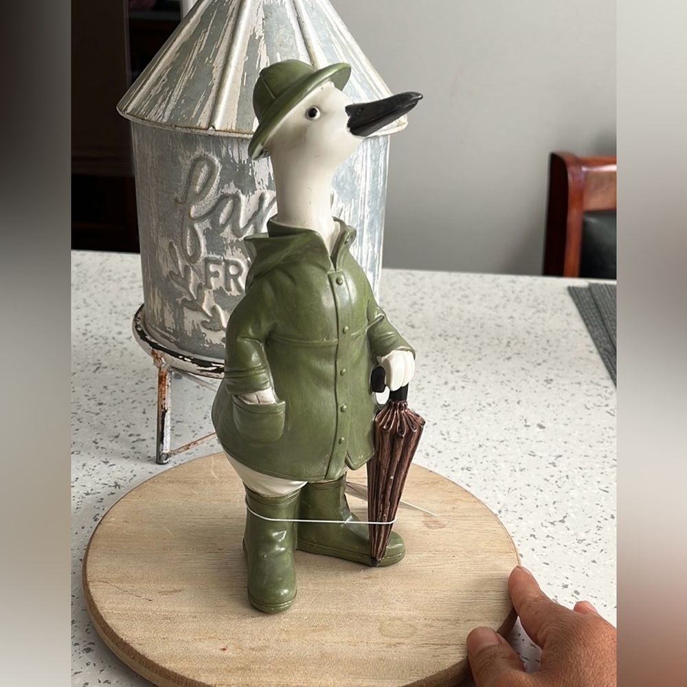 Charming Green duck Figurine with Umbrella